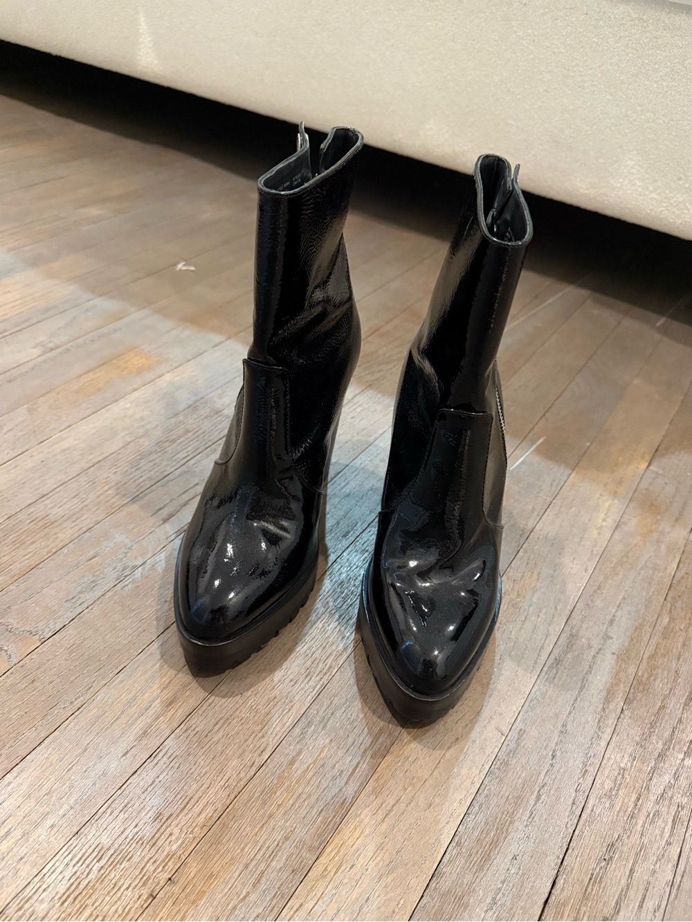 All Saints Black Patent Chelsea-Style Ankle Boots